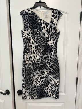 Cache Black and White Animal-Print Midi Dress